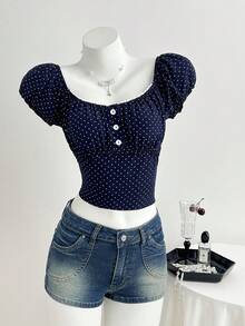 Elamini 女士休闲宽松牛仔短裤，带口袋 - 中等水洗藍 - 查看 4