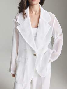 Ontre 2026春夏女士翻领长袖单扣薄款西装外套，梭织面料，适合情人节、婚礼季、办公穿着、度假装扮 - 白色 - 查看 7