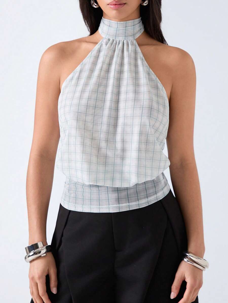 LYSMO 女士 Y2K 格子时尚露背吊带背心 - 彩色 - 查看 1