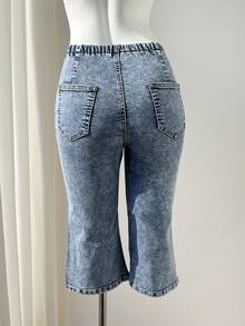 Elamini Women's Floral Embroidered Pocket Casual Flare Jeans - Light Wash - View 2