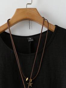 EMERY ROSE 大码女式夏季休闲度假风拼接植物印花宽松短袖连衣裙 - 黑與白 - 查看 6