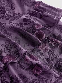 ROMWE Spring/Summer Women's Vintage Hippie Inspired Ruffle Ribbon Lace Paisley Print Mini Dress - Purple - View 3