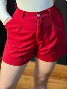 Short con botón y pinzas - Rojo - Ver 4