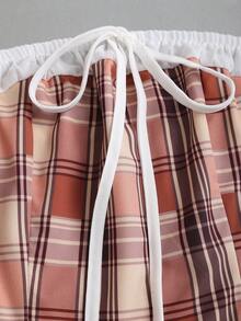 Sweetra Women's Plaid Tie Front Ruffle Hem Tube Dress - Multicolor - View 4