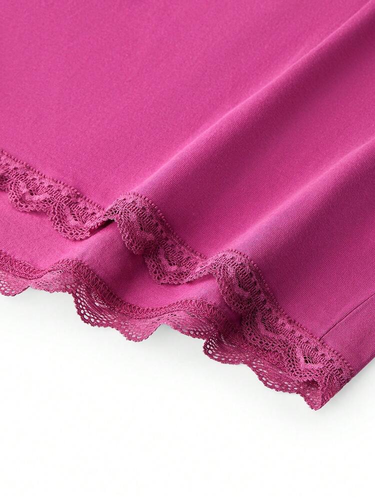 Conjunto de pijama de verano para mujer talla grande de algodón 100% puro color rosa oscuro, con camiseta de tirantes de encaje y pantalón corto. Conjunto de lencería y pijama a juego para mujer curvy