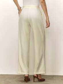 Daynim High Waist Plicated Detail Wide Leg Pants - Cream - View 3
