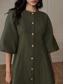 Aveloria Rosie 时尚设计感高端优雅百搭灯笼袖人字纹连衣裙 - 綠色 - 查看 2