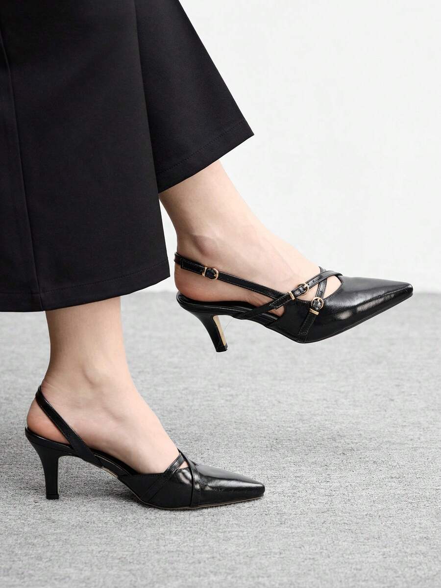 CUCCOO BIZCHIC Women's Pointed Toe Buckle Design Elegant Fashion High Heel Pumps - Shining Night Black - View 1