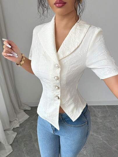 Elenzga Women's Textured Fabric Elegant Blouse, Suitable For Dates, Afternoon Tea, Graduation, Commuting