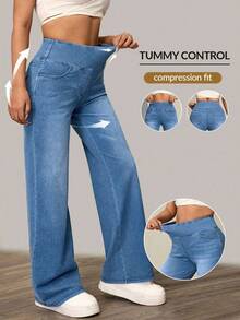 SHEIN Tall Quần Jeans Ống Rộng Cạp Cao Thoải Mái Cho Nữ Mặc Hàng Ngày Thường Ngày - Rửa nhẹ - Xem 1