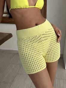 SHEIN Crochet Knit Tote Bag Beach Bag Shoulder Bag Shopper Bag Vacation Bag Summer Bag HollowOut Knit Bag - Yellow - View 7