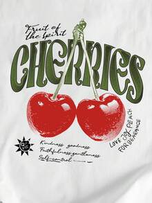 Manfinity Joysei Men's Round Neck Cherry Print Casual Versatile Daily Wear Top, Suitable For Summer Outings - White - View 2