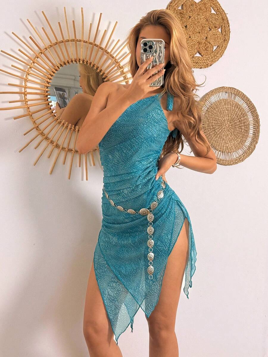 EgrlEra Đầm nghỉ mát màu xanh thời trang dành cho nữ - Màu xanh lam - Xem 1