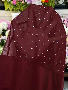 SHEIN CURVE+ Burgundy,Summer,Cute,Everyday Plus Size Curve US22 Glitter Mesh Sheer Tights,Bohemia Black Leggings For Music Festival,Party,Valentine's Day - Burgundy - View 11