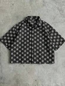 AXEPEAK Men's Simple Print Short Sleeve Shirt - Black - View 8