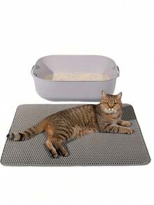 Cat Litter Mat, Cat Paw Mat, Cat Litter Box, Dog Litter Box, Splash-Proof Cat Litter Mat, Prevents Litter From Being Carried Out Of The Litter Box, Dual-Layer Filter To Control Sand Fall, Splash-Proof Toilet Mat, Paw Mat. - Multicolor - View 8