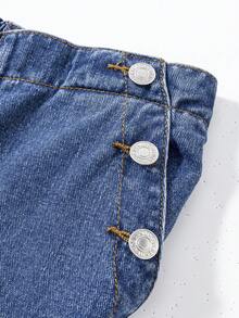 少女休闲牛仔裤，时尚百搭直筒水洗深蓝色牛仔裤，适合所有季节 - 藍色 - 查看 6