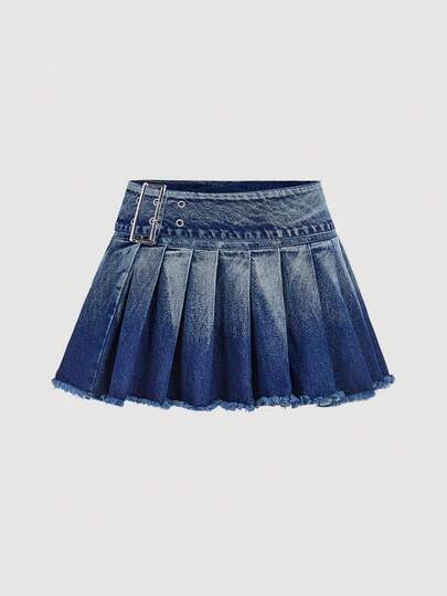 Sweetra Women's Casual Denim Skirt With Ruffled Hem And Button Closure