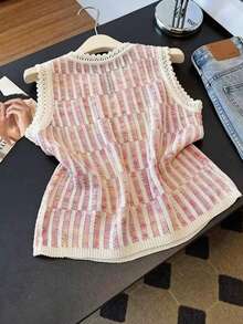 GlowEve Elegant Sleeveless Hollow-Out Women Knitted Vest - Pink - View 2