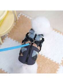 新款秋冬宠物服装，布艺牵引绳外套，宠物皮夹克，加厚保暖，猫咪服装，狗狗外套，猫咪加厚外套，宠物服饰，猫咪保暖套装，英伦风牵引绳加厚外套，新款皮夹克，保暖宠物加厚背心，秋冬必备 - 灰色 - 查看 8