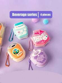 1/4pcs Stress Relief Memo Pad, Cute Dessert & Beverage Game Series Mini Notebook With Hanging Decoration, Adorable Portable Design, Office/School Student Gift, Back To School Supplies - Multicolor - View 7