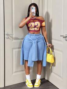 BamGleam Quần short denim thường ngày dành cho nữ - Màu xanh lam - Xem 7