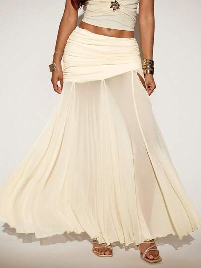 SHEIN ICON 女士纯色拼接设计休闲百搭约会之夜半身裙