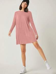 RueChic 純色T恤洋裝 - 卡其色 - 查看 5