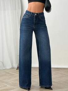 SHEIN Cottnline Damen High Rise Jeans mit Wascheffekt - marineblau - Übersicht 5