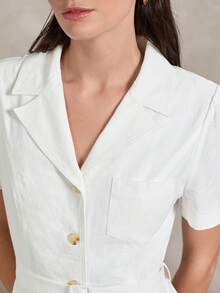 Briarwyn 女士纯色翻领短袖单排扣休闲长裙 - 白色 - 查看 2