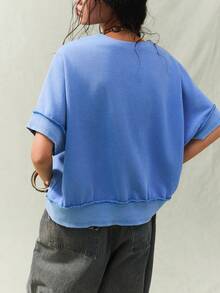 SoleilVie Sudadera casual de mujer con cuello en V sin mangas y lavado vintage - Azul - Ver 2