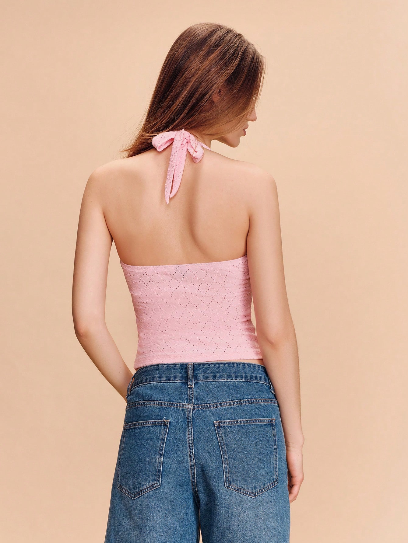 Pink Texture Halter Neck Top With Pearl Buckle Front Detail Spring Summer Cute Party Top Vacation Top Going Out Top French Style Parisian Style Top