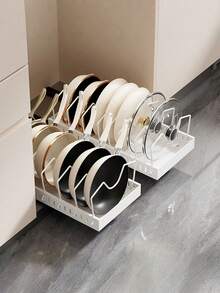 1pc Heavy-Duty Pull-Out Pot Lid Organizer Rack - Under-Cabinet Storage, 7 Adjustable Steel Frames, Space-Saving Pull-Out Rack Compatible With Pots, Pans, And Lids - Suitable For Kitchen, Dining Room, Or Home Use - Easy-To-Install Under-Cabinet Organizer Rack, Kitchen Organization, Compact Design, Sturdy Construction, Ideal For Restaurant Owners. - Multicolor - View 3