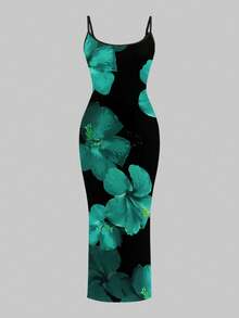 Slaydiva 2026 大码女式印花修身度假连衣裙 女士吊带连衣裙 沙滩裙 黑色碎花连衣裙 长款碎花连衣裙 - 彩色 - 查看 2