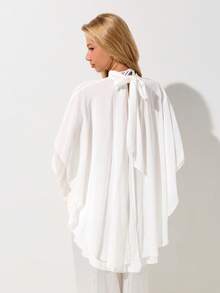 SHEIN ICON Sexy Asymmetrical Hem Chiffon Scarf Collar Blouse For Women,Summer Top - White - View 3
