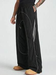 AXEPEAK Men's Casual Contrast Trim Drawstring Waist Pants - Black - View 1