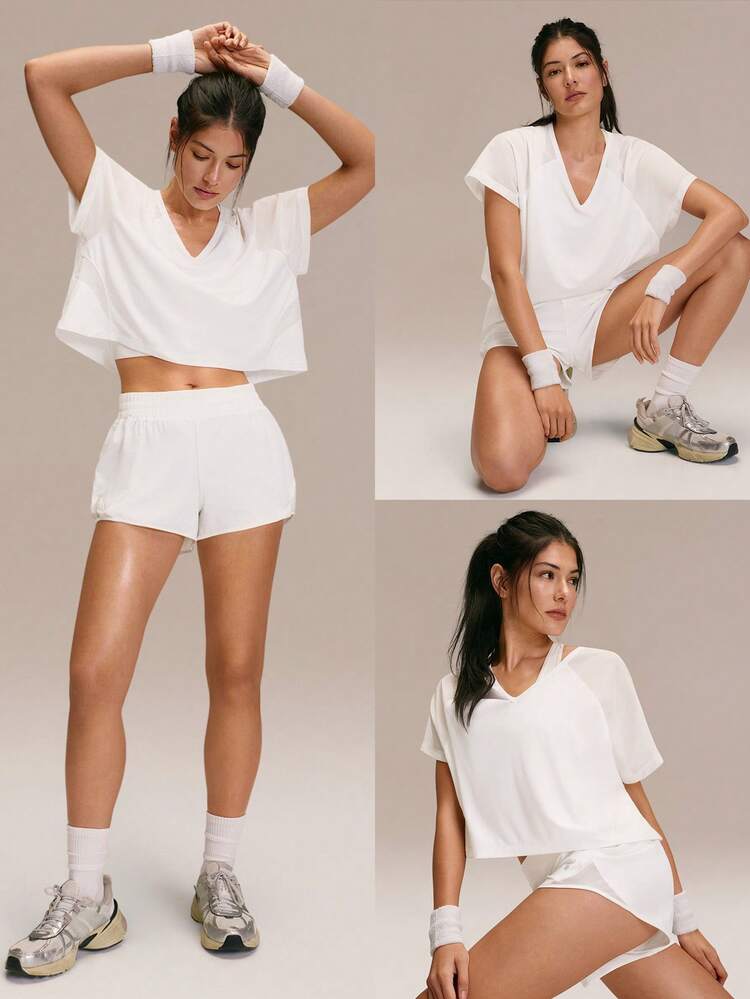 Ignite Lightweight Sweat-Wicking Waist Length Oversized Fit Front Back Mesh Paneling V-Neck Tee Running Jogging Training Tennis Golf Daily Active Wear