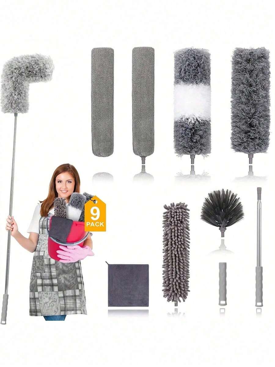 Ultra Fine Fiber Extendable Feather Dust Collector, Washable And Reusable, Used For Cleaning Ceiling Fans, High Ceilings, Televisions, Blinds, Cars, Household Appliances, Cleaning Tools, Floor Sweepers - Grey - View 1
