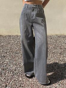 Livesso Quần jeans nữ dáng rộng, rách nhẹ, thích hợp cho mùa xuân và mùa hè. - Xám - Xem 3