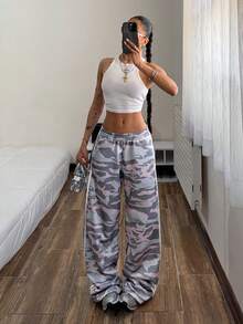 Muchica 女士迷彩弹力腰休闲百搭日常阔腿运动裤 - 彩色 - 查看 3