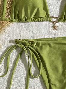Swim Mod 2pcs/Set New Random Green Triangle Strap Sexy Elegant Vacation Bikini Set, Suitable For Beach, Pool, Party - Green - View 5