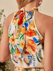 Ellevyn Women's Floral Print Halter Top And Wide Leg Pants Casual 2 Pieces Set - Multicolor - View 5