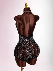 Amplova 2026 New V-Neck Rhinestone Embellished Jumpsuit For Women - Black - View 2