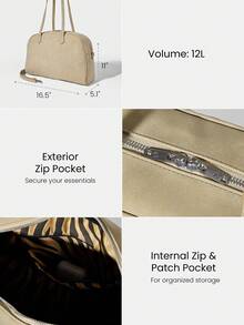 GLOWMODE Large 12L Faux Leather Go & Glow Sueded Adjustable Strap Zipper Compartments Slip Pockets Crossbody Bag Daily Casual Outdoors Holiday Vacation Wear - Khaki - View 4