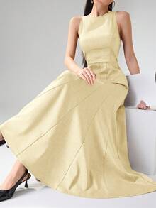 Heiryn Đầm dài in họa tiết ô dù, kiểu dáng thường ngày, thích hợp cho nữ đi làm. - Màu vàng ngỗng - Xem 6