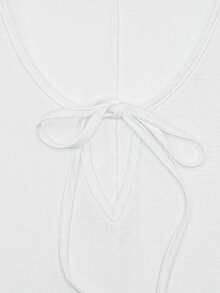 SHEIN LUNE Maglietta casual versatile da donna in tinta unita con nodo - Bianco - Visualizzare 4