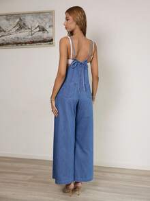 Sunnyshic Casual Vacation Denim Jumpsuit - Blue - View 8