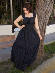 Lupita Cardoza Women's Elegant Polka Dot Backless Lace-Up Dress, Summer - Black - View 5