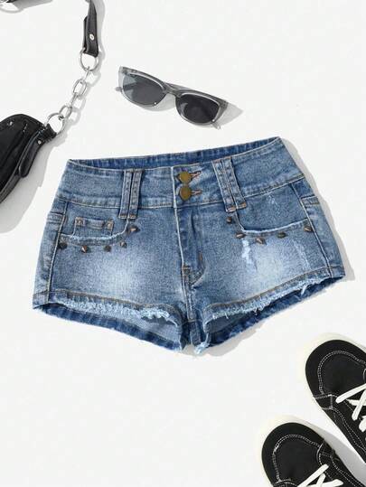 Rina Fox Women's Low-Waist Fashionable Y2K Casual Denim Shorts