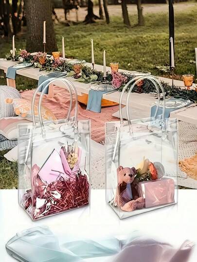 Bulk Clear PVC Gift Bags 1-50 Pcs - Reusable Waterproof With Handles For Party Favors, Shopping, Small Business Packaging